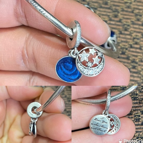 Pandora Limited Edition Unique as you are Snowflake Bangle Bracelet w/ 3 Charms - Picture 11 of 16